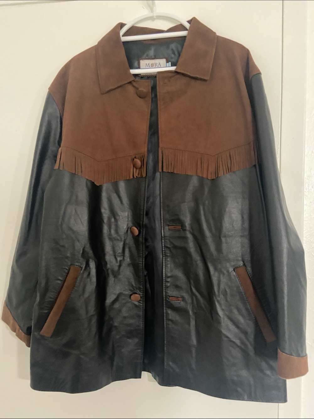 Mora Two-Tone Brown & Black Fringe Bomber Jacket